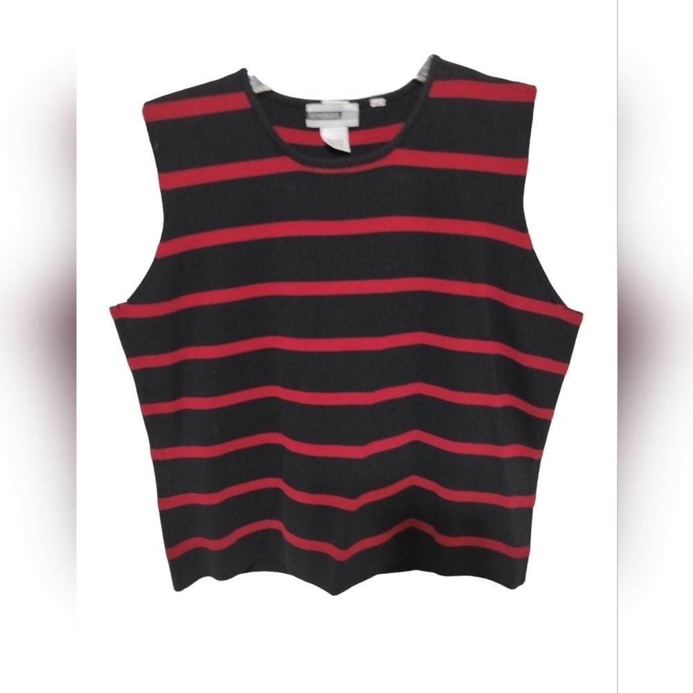 1830) Stonebridge Sport Sleeveless Knit Black Red Stripe Sweater Top Size M/L